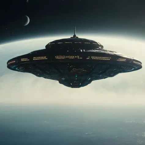 cinematic film still of <lora:Kodak Motion Picture Film Style:1.2>
An Oscar winning sci fi movie for Best Cinematography a large alien space ship floating in the deep space ocean with a cloudy fogy sky in the background Kodak Motion Picture Film Style, shallow depth of field, vignette, highly detailed, high budget, bokeh, cinemascope, moody, epic, gorgeous, film grain, grainy