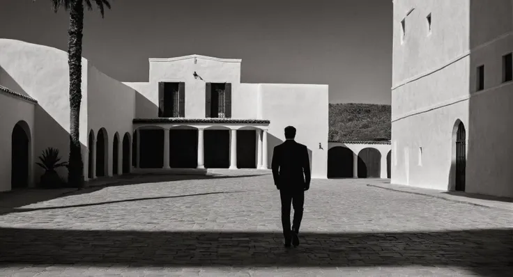 Dark Fantasy Art of black and white movie for Best Cinematography a person walking in a courtyard with a building in the background
<lora:Kodak Motion Picture Film Style:1.2> Kodak Motion Picture Film Style (KODAK VISION 250D) sharp image portrait, 50mm lens, Arri Alexa Raw, HDR, Hollywood Cinematography, high contrast, (diffused light), hyperreal, symmetrical balanced, smooth light, fujifilm superia, shot by Hasselblad X1D,, dark, moody, dark fantasy style