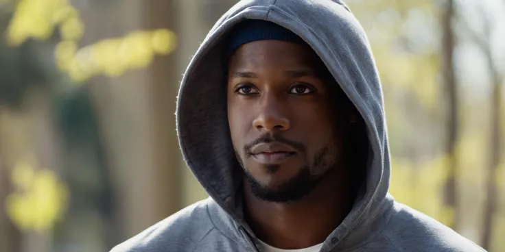 cinematic film still of <lora:Kodak Motion Picture Film Style:1.2> HDR
Best Anamorphic-lens Cinematography a closeup of a black man in a hoodie looking at the camera in day light with lens flare on Anamorphic format Kodak Motion Picture Film Style, shallow depth of field, vignette, highly detailed, high budget, bokeh, cinemascope, moody, epic, gorgeous, film grain, grainy