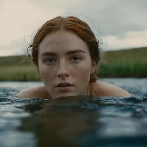 cinematic film still of  <lora:Kodak Motion Picture Film Style:1.2>
Best Anamorphic-lens Cinematography 85mm lens a closeup on a woman with a freckles downing in the water river inspired by Ophelia Painting by John Everett Millais Anamorphic format Kodak Motion Picture Film Style, shallow depth of field, vignette, highly detailed, high budget, bokeh, cinemascope, moody, epic, gorgeous, film grain, grainy