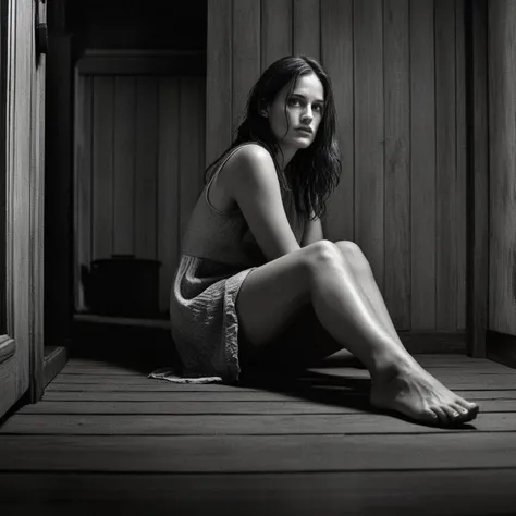 Dark Fantasy Art of <lora:Kodak Motion Picture Film:1.2> (Sharp Detailed Image Grain)
An Oscar winning movie for Best Cinematography a woman sitting on the floor with perfect feet in a dark room in a creepy house at night Kodak Motion Picture Film Style, dark, moody, dark fantasy style