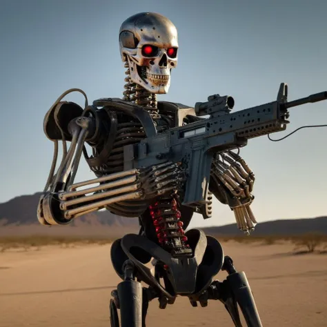 photo, a drawing of a skeleton holding a machine gun (MartianWarlord style:1) <lora:djzMartianWarlordV21:0.8>