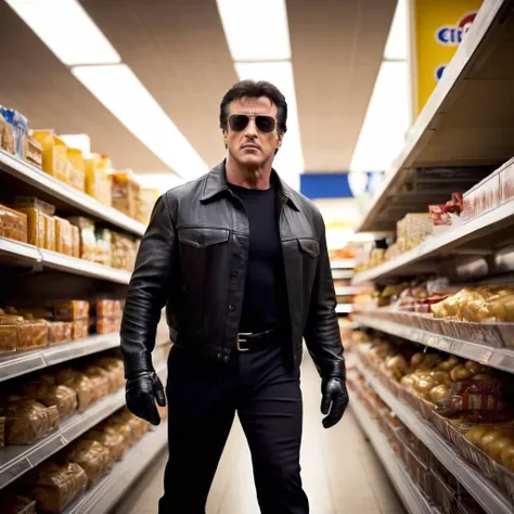 cinematic film still of Cinematic, Grainy:1, Detailed, Sharp Image, of <lora:Kodak Motion Picture Film Style3:1>
1980's An Oscar winning action movie for Best Cinematography sylvester stallone a man named Cobra in sunglasses and black shirt and gloves walking in a supermarket Kodak Motion Picture Film Style, shallow depth of field, vignette, highly detailed, high budget, bokeh, cinemascope, moody, epic, gorgeous, film grain, grainy