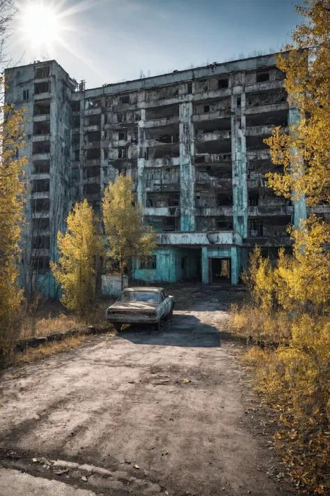 abandoned city of chernobyl, dramatic light <lora:Kodak Motion Picture Film Style v4:1>