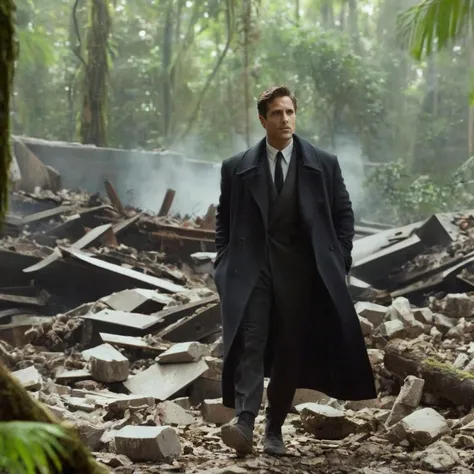 <lora:Kodak Motion Picture Film Style v4:1>
landscape full shot An Oscar winning  for Best Cinematography a ghost standing in a pile of rubble out doors in forest jungle Kodak Motion Picture Film Style