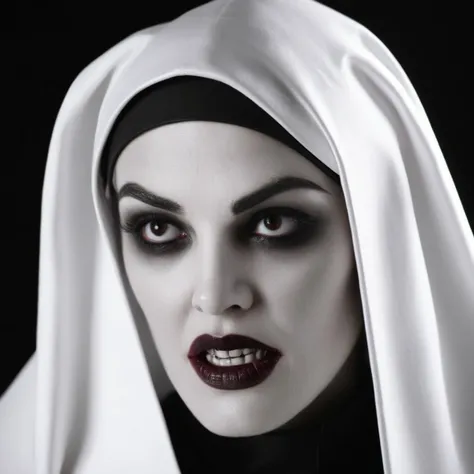Dark Fantasy Art of <lora:Kodak Motion Picture Film Style v4:1>
An Oscar winning horror black and white for Best closeup Cinematography a vampire nun woman with vampire fangs teeth and a hood on her head looking to someone Kodak Motion Picture Film Style, dark, moody, dark fantasy style
