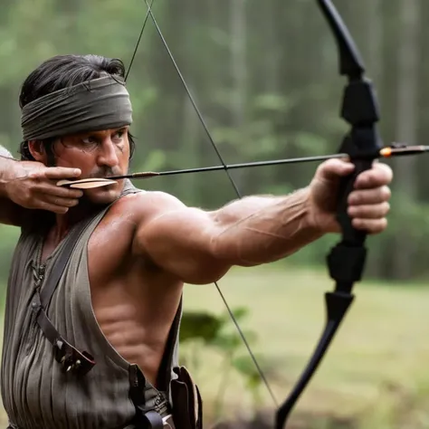 cinematic film still of <lora:Kodak Motion Picture Film Style v4:1>
Best Cinematic Picture of Rambo a man shooting an arrow with a bow in font of camera with perfect light on Kodak Motion Picture Film Style, shallow depth of field, vignette, highly detailed, high budget, bokeh, cinemascope, moody, epic, gorgeous, film grain, grainy