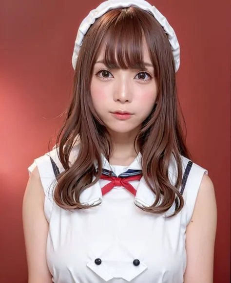 best quality, photorealistic, 8k, high res, 1girl, woman, (skindentation), (professional indoor lighting), (portrait:0.6), (white sleeveless buttoned sailor uniform with red flap collar:2), (((white plain background:2))), gorgeous, black long straight hair:2, (floating hair:1.3), ((1girl eyes looking at viewer:1.9)), ((looking at viewer:1.6)), (looking at the camera), photorealistic, (bokeh), (portait:0.6), (dynamic pose:1.2), masterpiece, intricate, realistic, sharp focus, award-winning photograph, sfw, smile:1.6, <lora:CO-B2-EP3-sakimi:0.78>