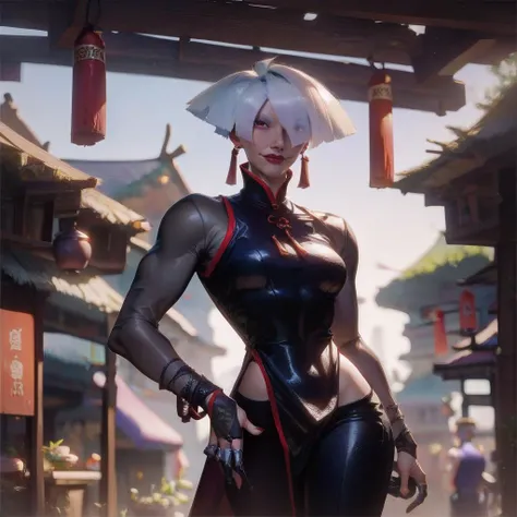 score_9,score_8_up,score_7_up,score_6_up,score_5_up,score_4_up,
akixl,white hair,red eyes,red lips,earrings,evil smile,
black chinese clothes,see-through long sleeves,pants,fingernail gloves, 
leaning forward,
outdoors,night,china town,<lora:AKI:0.9>,solo,