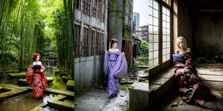 highly insanely detailed, masterpiece, top quality, best quality, highres, 4k, 8k, RAW photo, (very aesthetic, beautiful and aesthetic), 1girl, <lora:oiran_V1.0:0.8>, oiran, hair ornament, japanese clothes, floral print, off shoulder, geta,
long-shot ruins, building, window frame, cracked window, wall corner, upturned, abandoned, metal, industrial, fence, moody, cracked mud, urban, canalside,
upper body,
__lazy-wildcards/char/haircolor__,
__lazy-wildcards/dataset/background__,
__lazy-wildcards/prompts/pose__,
âââ