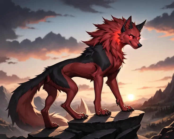 1score_9, score_8_up, score_7_up, intricate details, rating_safe,
<lora:RD-RN-PonySDXL-1024-Merged:1>,
1girl(feral furry, closeup, hellhound, crimson fur, red glowing eyes, sharp claws, solo), scorched volcanic landscape, epic magical landscape, sunset, epic lighting, cinematic, depth of field, detailed background
<lora:ral-chrosc-clr:0.5>, ral-chrosc-clr,
<lora:xl_more_art-full_v1:0.4>,
<lora:add-detail-xl:0.4>