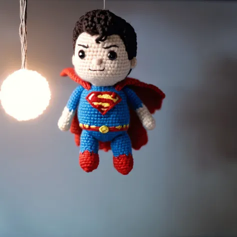 Superman , action pose,  
Anti-gravity research lab ,
movie scene  in amigurumi style, extremely fuzzy yarn, miniature diorama,  
HD, 8k, highly detailed, perfect composition, depth of field, cinematic lighting, volumetric lighting, color graded, 
 <lora:Amigurumi_Style_XL_LyCoris_v1.5.2-000024:1>