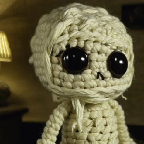 Mummy,
Disturbing, haunted nursery,
movie scene  in amigurumi style, extremely fuzzy yarn, 
HD, 8k, highly detailed, perfect composition, depth of field, cinematic lighting, volumetric lighting, color graded, 
 <lora:Amigurumi_Style_XL_LyCoris_v1.5.2-000024:1>