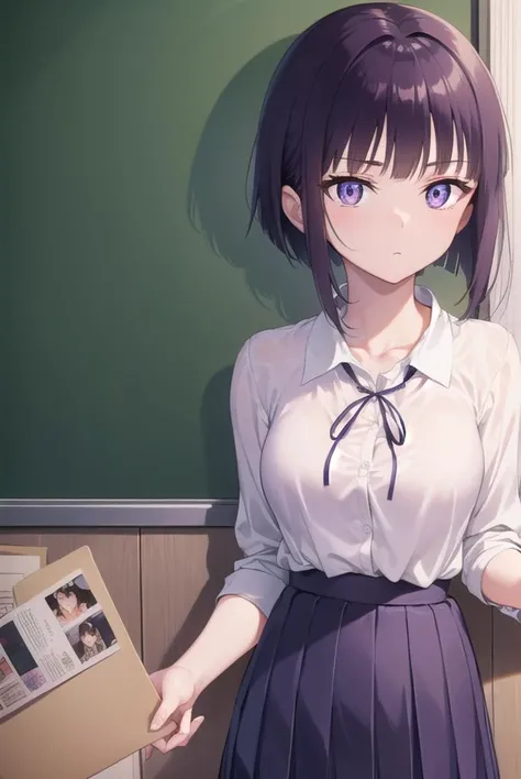 miyabisenpai, <lyco:miyabisenpai-lyco-nochekaiser:1>,
miyabi senpai, short hair, bangs, purple hair, (purple eyes:1.1),
BREAK skirt, shirt, long sleeves, ribbon, school uniform, pleated skirt, choker, collared shirt, neck ribbon, black choker,
BREAK indoors, classroom,
BREAK looking at viewer, (cowboy shot:1.5),
BREAK <lyco:GoodHands-beta2:1>, (masterpiece:1.2), best quality, high resolution, unity 8k wallpaper, (illustration:0.8), (beautiful detailed eyes:1.6), extremely detailed face, perfect lighting, extremely detailed CG, (perfect hands, perfect anatomy),