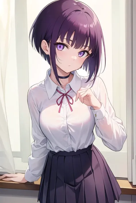 miyabisenpai, <lyco:miyabisenpai-lyco-nochekaiser:1>,
miyabi senpai, short hair, bangs, purple hair, (purple eyes:1.1),
BREAK skirt, shirt, long sleeves, ribbon, school uniform, pleated skirt, choker, collared shirt, neck ribbon, black choker,
BREAK indoors, classroom,
BREAK looking at viewer, (cowboy shot:1.5),
BREAK <lyco:GoodHands-beta2:1>, (masterpiece:1.2), best quality, high resolution, unity 8k wallpaper, (illustration:0.8), (beautiful detailed eyes:1.6), extremely detailed face, perfect lighting, extremely detailed CG, (perfect hands, perfect anatomy),