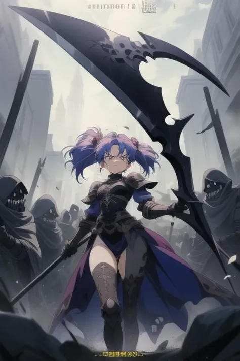 anime artwork, (a gorgeous female human necromancer, black armor, serious looking, walking among an undead army, scythe, <lora:add_detail:0.6>, outdoors, bluetheboneaistyle, 1990s \(style\), <lora:BluetheboneArtist:1>:1.1), anime style, key visual, vibrant, studio anime, highly detailed