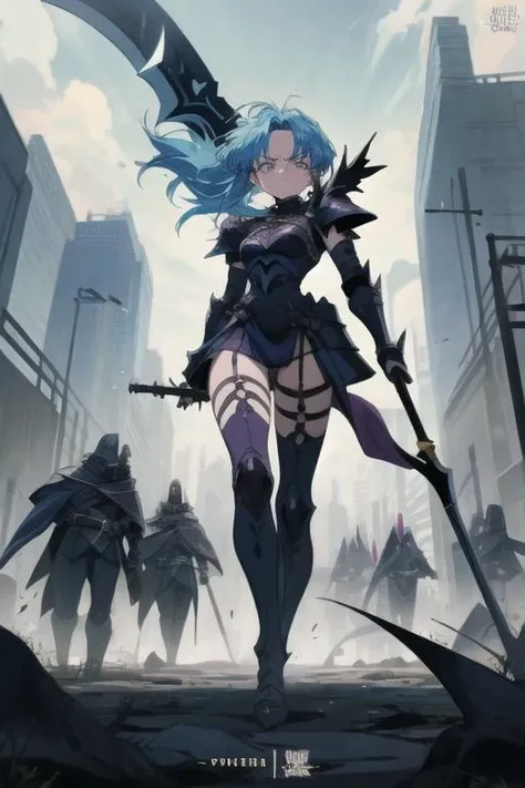 anime artwork, (a gorgeous female human necromancer, black armor, serious looking, walking among an undead army, scythe, <lora:add_detail:0.6>, outdoors, bluetheboneaistyle, 1990s \(style\), <lora:BluetheboneArtist:1>:1.1), anime style, key visual, vibrant, studio anime, highly detailed