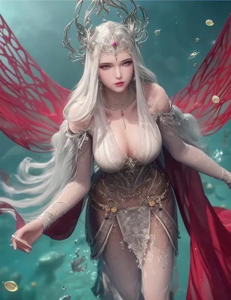 ultra realistic 8k cg, flawless, clean, masterpiece, professional artwork, famous artwork, cinematic lighting, cinematic bloom, perfect face, beautiful face, fantasy, dreamlike, unreal, science fiction,   lace, lace trim, lace-trimmed legwear, luxury, jewelry, diamond, gold, pearl, gem, sapphire, ruby, emerald, intricate detail, delicate pattern, charming, alluring, seductive, erotic, enchanting, hair ornament, necklace, earrings, bracelet, armlet,halo,autumn,
((,1girl, pov,best quality, solo, large breasts, looking at viewer,))  , ((((,,partially underwater shot, ))))
 <lora:DA_BoSaiXiWide:0.6>