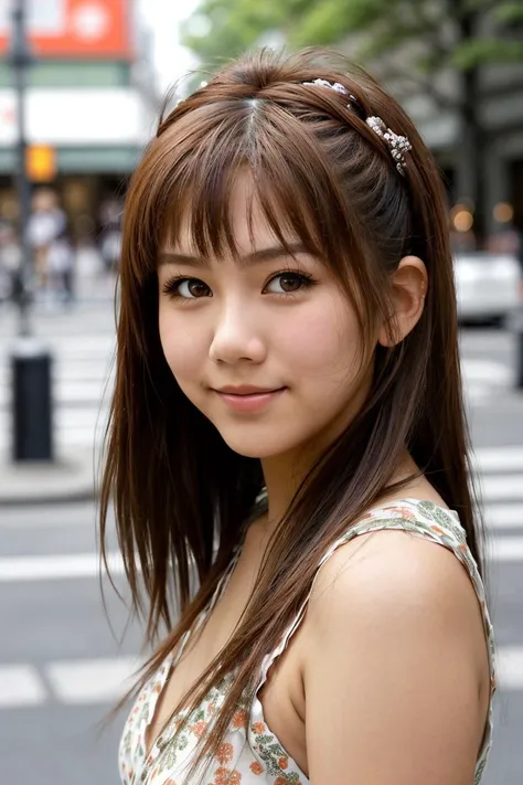 RAW close-up portrait photo, embedding:OkaiChisato in busy Tokyo street, embedding:fcDetailPortrait