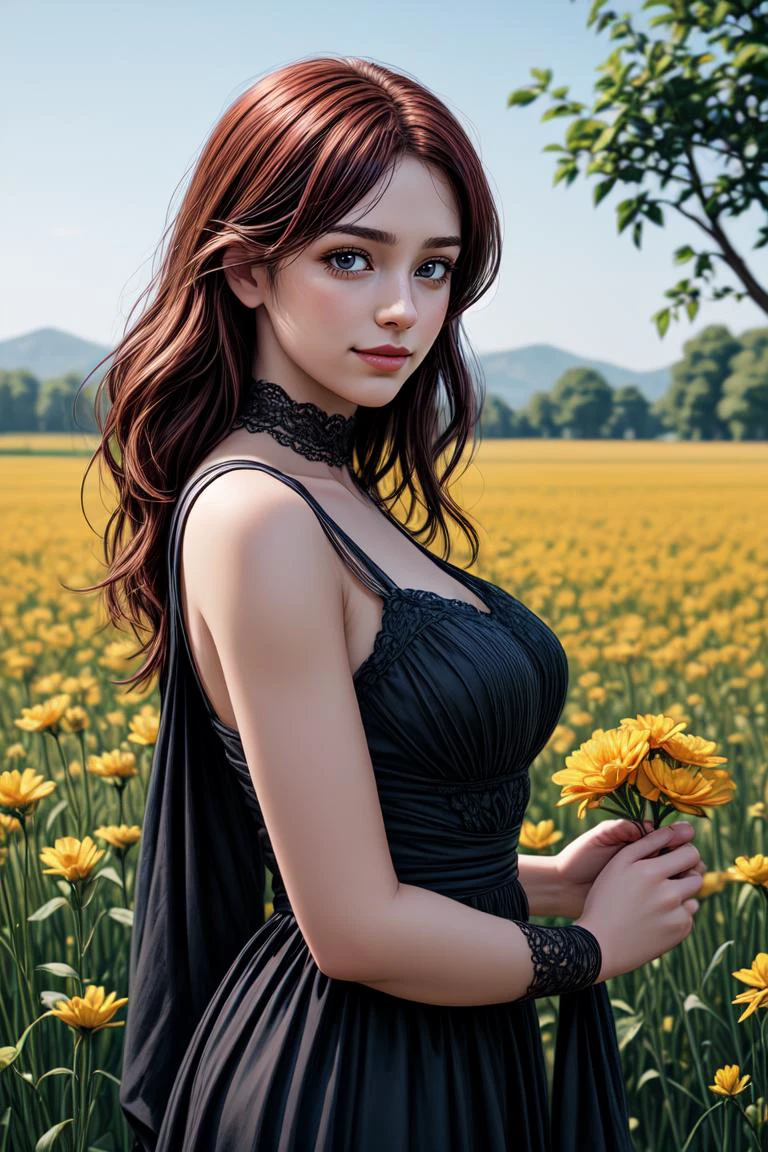 breathtaking 1girl in a dress picking flowers in a field, redhead, smiling, skin texture, skin blemishes, highly detailed, digital painting, artstation, concept art, smooth, sharp focus, illustration, unreal engine 5, 8 k, art by artgerm and greg rutkowski and edgar maxence and alphonse mucha, <lora:hyperdetailer_v095:0.6> <lora:Mild detail adjusterV10:0.5> <lora:epi_noiseoffset2:0.4>, masterpiece, award-winning, professional, highly detailed, <lora:lcm-lora-sdv1-5:0.7>