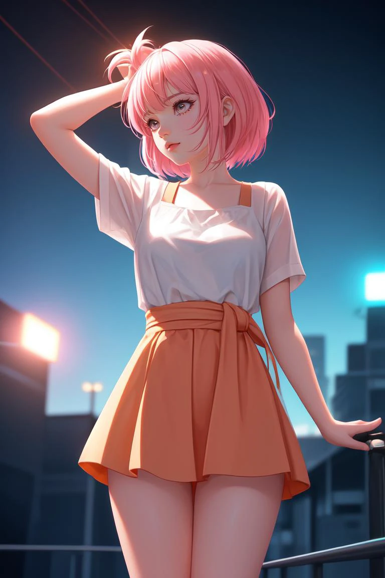 1girl, close-up, ilya kuvshinov illustration of a cute young girl with pink hair and bangs in her hair wearing a yellow low cut blouse and blue short shorts, by makoto shinkai, ilya kuvshinov, james gilleard, atey ghailan, lois van baarle, rossdraws, basquiat, sam yang. trending on artstation, pixiv, digital art, anime masterpiece, dynamic lighting, beautiful aesthetic, 4k, award winning, hd, <lora:Mild detail adjusterV10:0.2>, (masterpiece, best quality, absurdres, detailed, ultra-detailed:1.3), <lora:lcm-lora-sdv1-5:0.7>