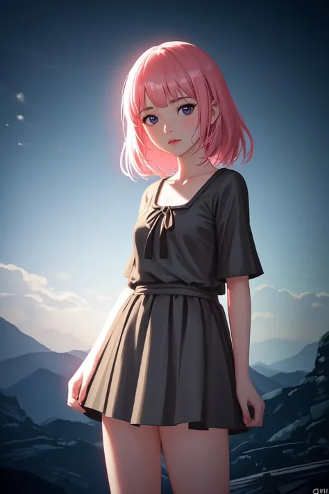 1girl, close-up, ilya kuvshinov illustration of a cute young girl with pink hair and bangs in her hair, yellow blouse, blue short shorts, by makoto shinkai, ilya kuvshinov, james gilleard, atey ghailan, lois van baarle, rossdraws, basquiat, sam yang. trending on artstation, pixiv, digital art, anime masterpiece, dynamic lighting, beautiful aesthetic, 4k, award winning, hd, <lora:Mild detail adjusterV10:0.2>, (masterpiece, best quality, absurdres, detailed, ultra-detailed:1.3), <lora:lcm-lora-sdv1-5:0.7>
