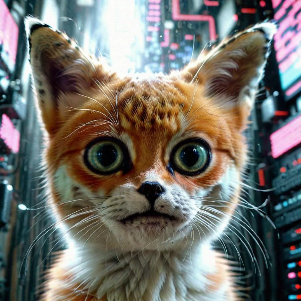 <lora:add-detail-xl:0.8> Double exposure close up image of AA cat playing game, wearing a VR Headset, looking up. Face merged into a matrix code waterfall, we see the double exposure break down on the face and numbers flowing like a waterfall backdropshimmering, fullbody, perfect eyes, perfect features, perfect hands, perfect body, 128k, 1080p, cinematic quality, cinematic lighting, voodoo, sinister, diabolical, testp, stunningly beautiful, maxim, hyper realistic details, lEICA SL2 50mm F 1.4 kit,mirrorless lens ( psychedelic lsd trip background 1.4), bright coloured fractals (Larry Carlson 1.3), , cinematic quality, cinematic lighting, voodoo, sinister,128k, hyper realistic, pastel colour palette,(mark ryden 1.3) <lora:bigeyes-xl-v1:0.8> big eyes, anime eyes <lora:Dark_Futuristic_Circuit_Boards:0.8> circuitboard, dark futuristic <lora:Larry Carlson Style:0.8> Larry Carlson Style page <lora:- SDXL - stnerfx _Stoned_Fox_V3.0:0.8> stnerfx , fox
