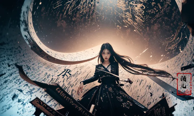 (dramatic, gritty, intense:1.4),masterpiece, best quality, 8k, insane details, intricate details, hyperdetailed, hyper quality, high detail, ultra detailed, Masterpiece,
(calligraphy:1.4)(ether colorful ink flowing:1.3),1girl,  A shot with tension
<lora:~Q?-Nflcalligraphy:0.8>