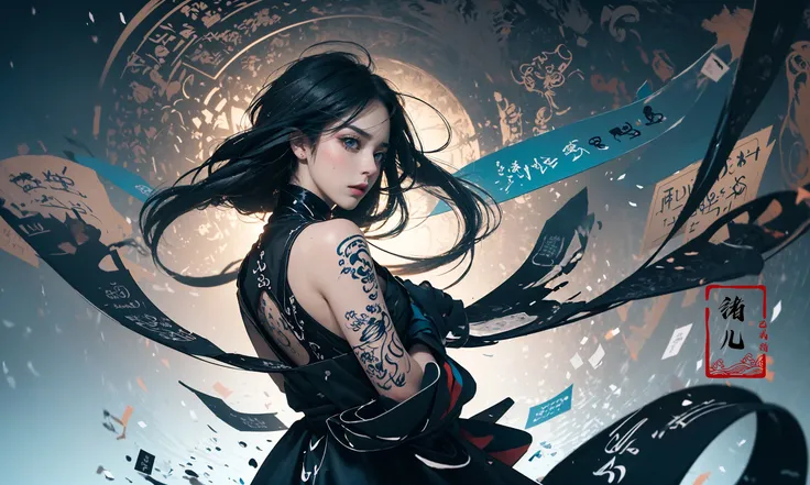 (dramatic, gritty, intense:1.4),masterpiece, best quality, 8k, insane details, intricate details, hyperdetailed, hyper quality, high detail, ultra detailed, Masterpiece,
(calligraphy:1.4)(ether colorful ink flowing:1.3),1girl,  A shot with tension
<lora:~Q?-Nflcalligraphy:0.8>