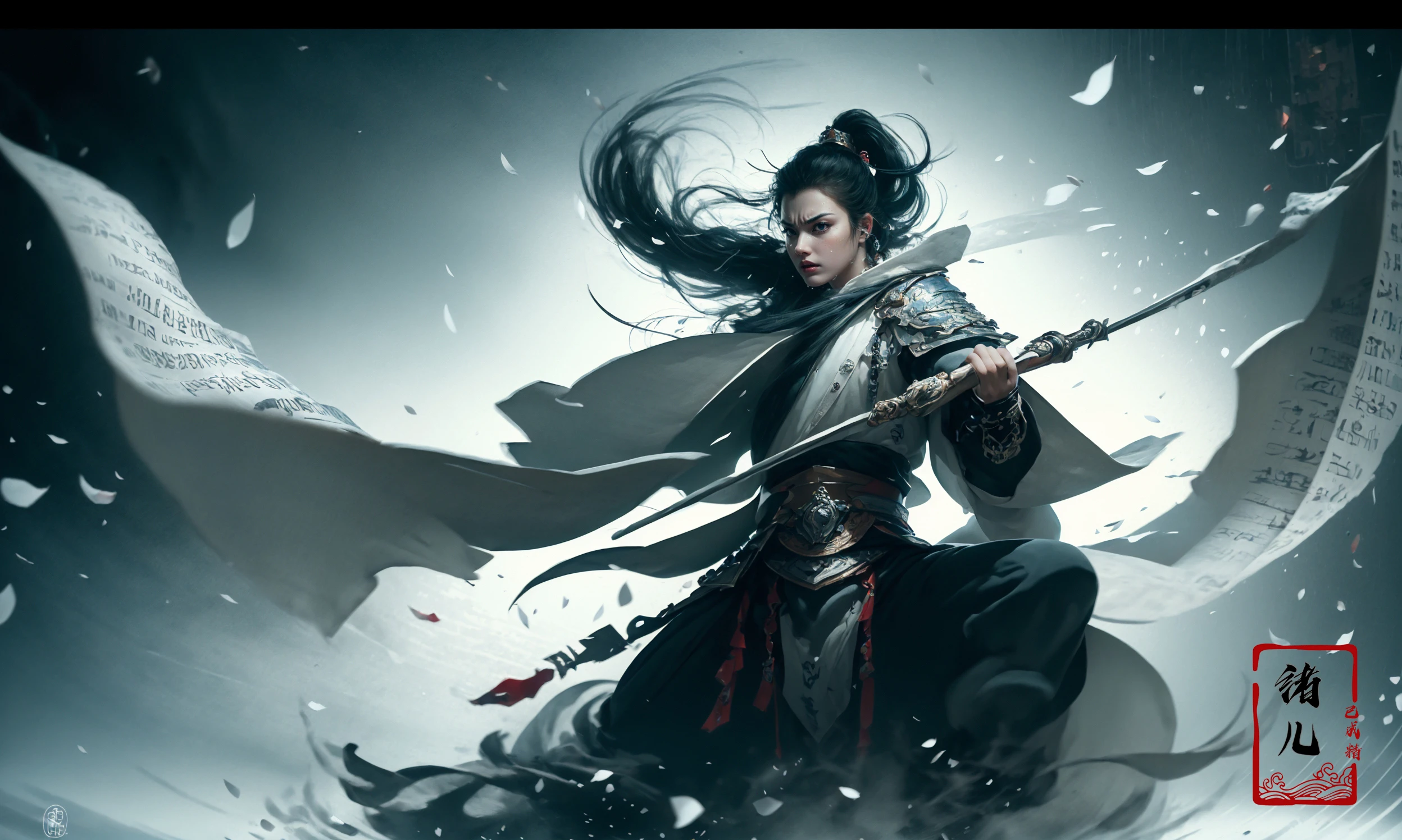 (dramatic, gritty, intense:1.4),masterpiece, best quality, 8k, insane details, intricate details, hyperdetailed, hyper quality, high detail, ultra detailed, Masterpiece,
(calligraphy:1.4)(ether colorful ink flowing:1.3),1girl,  A shot with tension
<lora:~Q?-Nflcalligraphy:0.8>