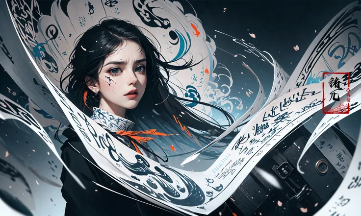 (dramatic, gritty, intense:1.4),masterpiece, best quality, 8k, insane details, intricate details, hyperdetailed, hyper quality, high detail, ultra detailed, Masterpiece,
(calligraphy:1.4)(ether colorful ink flowing:1.3),1girl,  A shot with tension
<lora:~Q?-Nflcalligraphy:0.8>