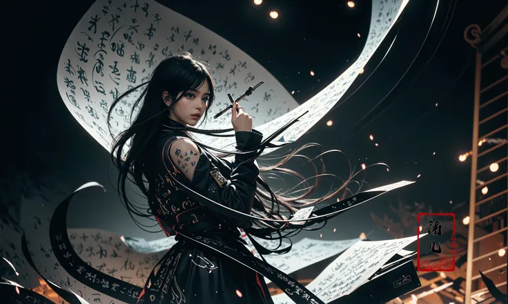 (dramatic, gritty, intense:1.4),masterpiece, best quality, 8k, insane details, intricate details, hyperdetailed, hyper quality, high detail, ultra detailed, Masterpiece,
(calligraphy:1.4)(ether colorful ink flowing:1.3),1girl,  A shot with tension
<lora:~Q?-Nflcalligraphy:0.8>