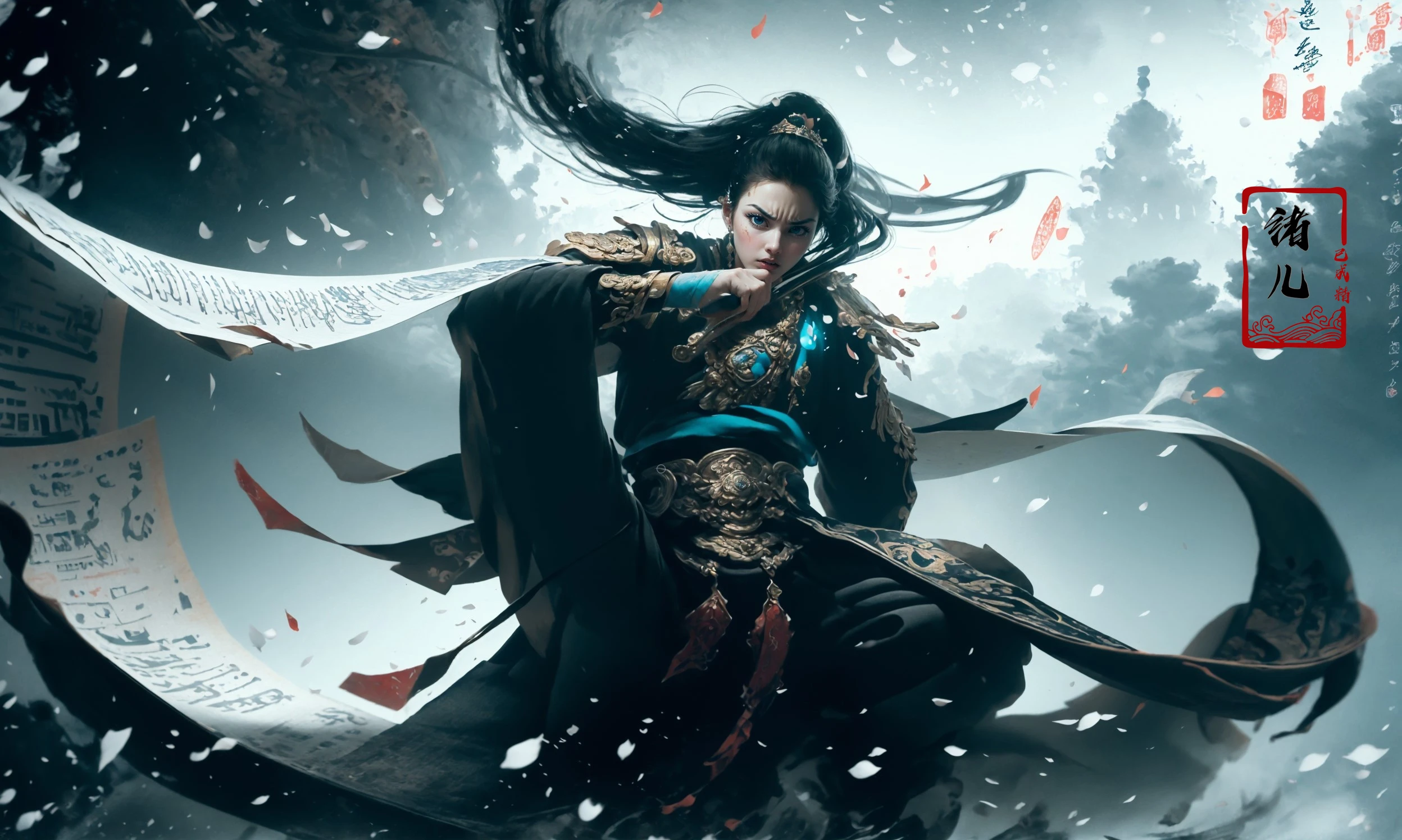 (dramatic, gritty, intense:1.4),masterpiece, best quality, 8k, insane details, intricate details, hyperdetailed, hyper quality, high detail, ultra detailed, Masterpiece,
(calligraphy:1.4)(ether colorful ink flowing:1.3),1girl,  A shot with tension
<lora:~Q?-Nflcalligraphy:0.8>