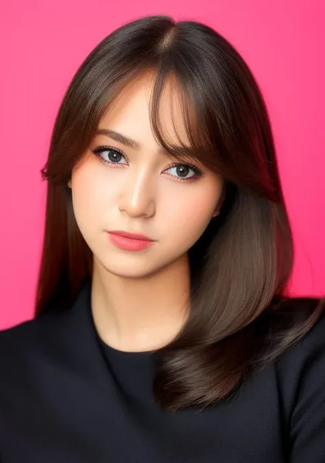 (a portrait of a woman:1.2), professional photo, studio shot, fashion, (simple background:1.3), detailed, perfect eyes, perfect face, dynamic hairstyle <lora:jkt48kathrina:1>