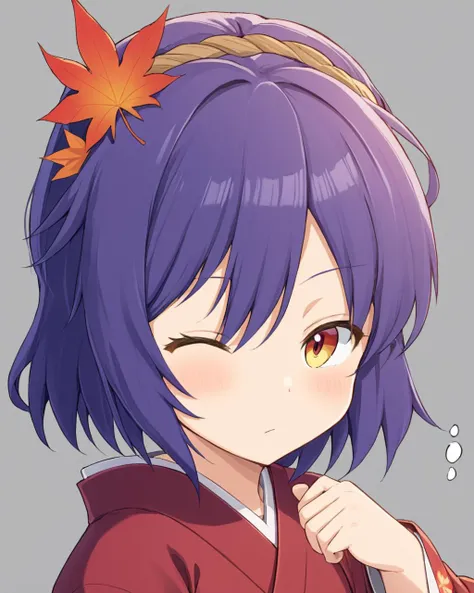 yasaka kanako,1girl, cheek_poking, one_eye_closed, kimono, aged_down, obi, sweatdrop, slit_pupils, simple_background, solo_focus, grey_background, leaf_hair_ornament, out_of_frame, maple_leaf
<lora:yasaka_kanako_image2545_2023-12-20-000010:1>,star-shaped_pupils,symbol-shaped_pupils,. gorgeous,key visual, vibrant, studio anime,award-winning, professional, highly detailed,high budget, cinemascope