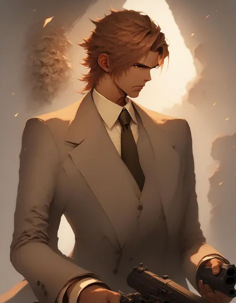 score_9_up, score_8_up, score_7_up, score_6_up, Final Fantasy Games Style, solo, brown hair, 1boy, weapon, male focus, necktie, gun, formal, suit, handgun, <lora:FF-InspoXL:1>