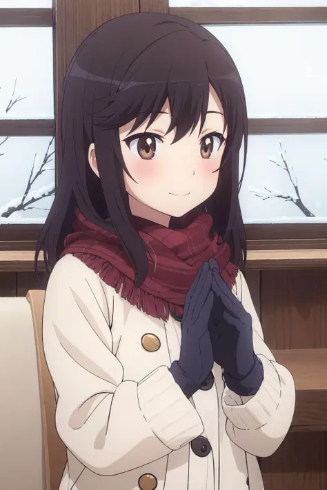 <lora:0 nonhotaru:1>,nonhotaru,1girl,solo,in winter,winter_clothes,gloves,blush,seductive_smile,