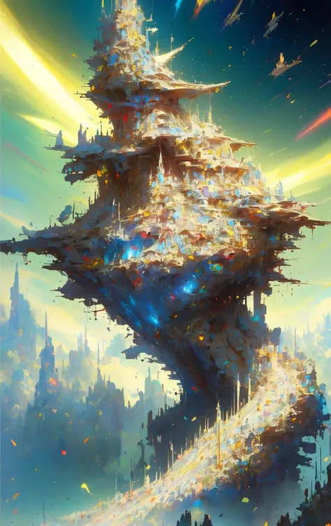 famous artwork (by john berkey:1.4), detailed expressive eyes, fantasy style, depicted is the shiny doomfoof, in the lush thurgicided lands of the accursed planet maximalington prime, this slow and bumbling creature is quibbeling a bogscrubbled agglefreck and attempts to balance atop stacks of squibbering agglefreck while surrounded by happily bouncing volatile nuzzleploobuss