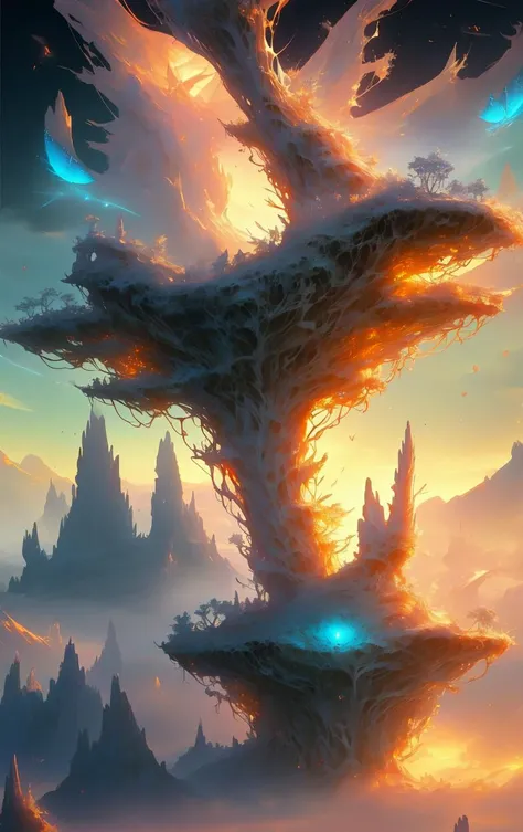 famous artwork (by antonio j. manzanedo:1.1), detailed expressive eyes, fantasy style, (fractal art:1.2), this otherworldly creature, the imaginary twinklegremlin with its slormspiggled butterfly-like wings is well camouflaged amidst the foggy problamtimating (floating islands and sky-reefs:1.4) of the (exotic planet:1.2) stormy sandra BREAK tiny golden spore print spreading vining plant, stiff texture prostrate scape, knobby, acicular ruffled leaf, reticulate venation, basal, repand leaf margin,