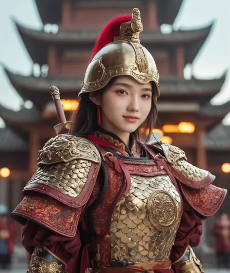 <lora:Qigeä¸å¼ç²èåç¬é«æ¸
æµè¯_45_3-000002:0.6>,a 20 year old chinese girl,Chinese_armor, realistic,solo,Background of ancient Chinese cities,detailed_eyes, full body, shoulder_armor,helmet, smiling,(masterpiece:1.2), (best quality:1.2), perfect eyes, perfect face, perfect lighting, (8K),(perfect anatomy),(highres),