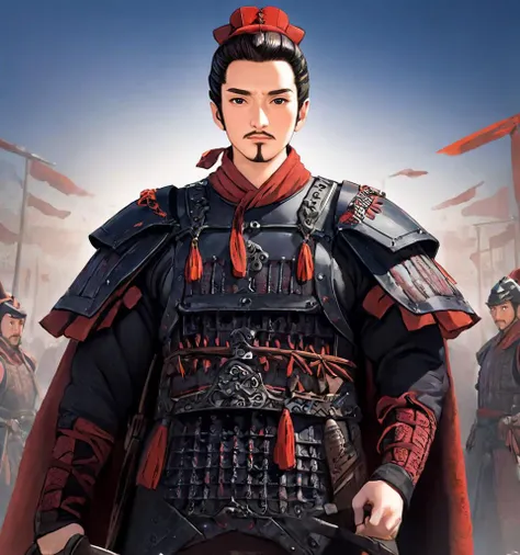 <lora:Qigeä¸­å½ç²è(Chinese_armor)SDXL_v1.0:1>,a 25 year old chinese man,realistic,qinjia,solo,Background of ancient Chinese cities,detailed_eyes,shoulder_armor, full body,(Black Eyes),looking at viewer,(masterpiece:1.2), (best quality:1.2), perfect eyes, perfect face, perfect lighting, (8K),(perfect anatomy),(highres),