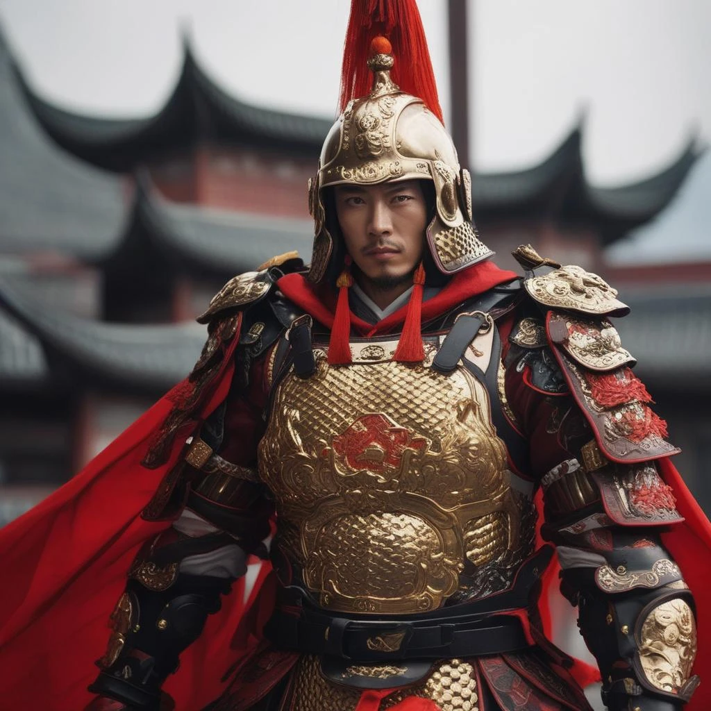 <lora:ä¸å¼ç²è_60_6-000001:0.55>, Chinese_armor,Armor of the Kingdom of Jin,armor, a man,solo,city background,shoulder_armor,helmet, (masterpiece:1.2), (best quality:1.2), perfect eyes, perfect face, perfect lighting, (8K),(perfect anatomy), realistic,(highres), detailed_eyes, full body,