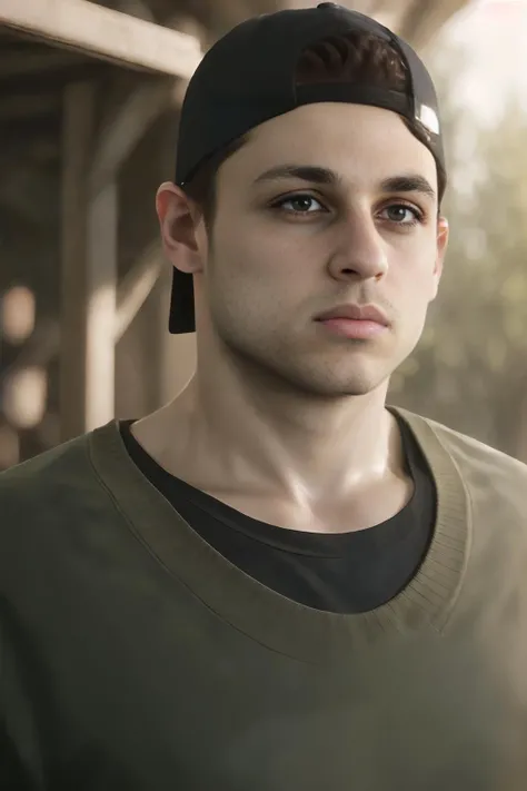 ((best quality)), ((masterpiece)), (detailed), solo, photo of  jacob_custos,  <lora:jacob_custos-10:0.85>, realistic, sweater, shirt, jeans, outdoors, blurry background, backwards cap, brown eyes