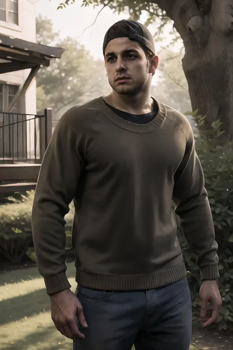 masterpiece, best quality, highres, male focus, solo, medium shot, photo of jacob_custos, <lora:jacob_custos-10:0.75>, sweater, shirt, jeans, outdoors, brown eyes, backwards cap