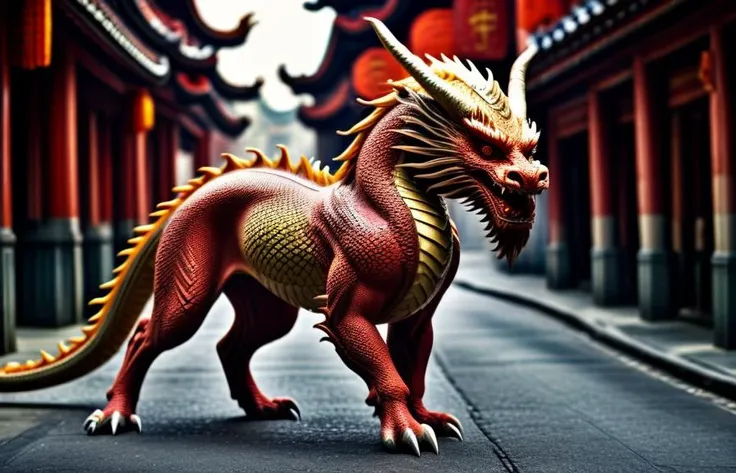 ((Red Qilin), chinese street in background) <lora:Qilin:1.05> <lora:difConsistency_detail:0.25> <lora:more_details:0.45> <lora:speedy1p5:1.15>