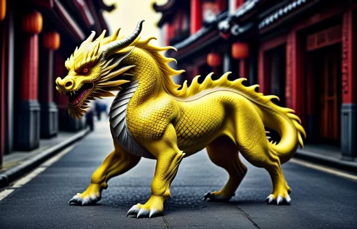 ((yellow Qilin), the background is a decorated Chinese street full of pedestrians) <lora:Qilin:1.05> <lora:difConsistency_detail:0.25> <lora:more_details:0.45> <lora:speedy1p5:1.15>