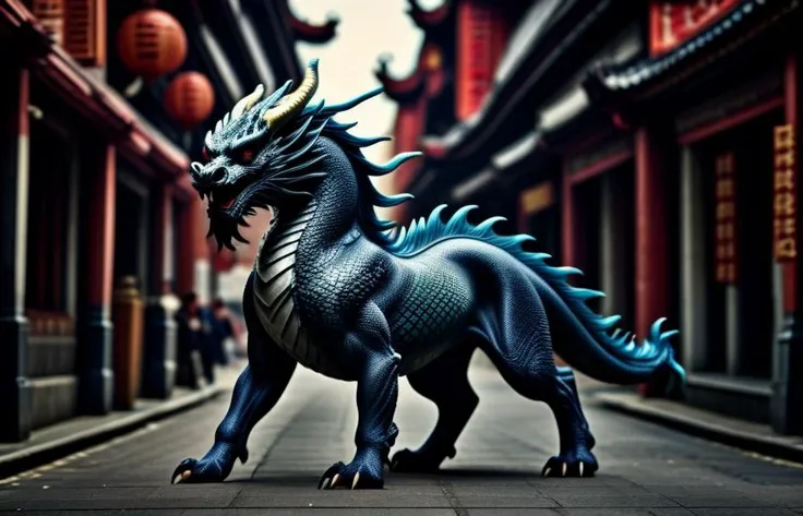 ((black Qilin), the background is a decorated Chinese street full of pedestrians) <lora:Qilin:1.05> <lora:difConsistency_detail:0.25> <lora:more_details:0.45> <lora:speedy1p5:1.15>