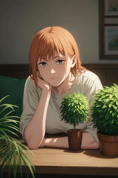 score_9, score_8_up, score_7_up, source_anime, rating_safe, intricate details, (photorealistic:0.6), looking at viewer, depth of field, 1girl, brown eyes, copper hair,, solo, panorama, energy plant, indoors, dark, breast rest, giggling, <lora:chainsaw_man_style_pony:0.94>, chainsaw_man_style, , <lora:sdxl_lightning_8step_lora:1>