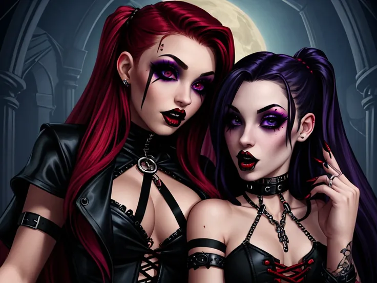 2girls, The vampire uses hypnosis to bite the virgin, cybergoth runny makeup,