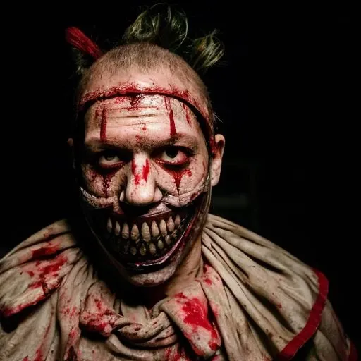 RAW photo, upper body,  bloody gums, tw1sty, bloody mouth, bloody face, mask <lora:tw1sty-v5-000049:0.8>8k uhd, dslr, soft lighting, high quality, film grain, Fujifilm XT3, simple background